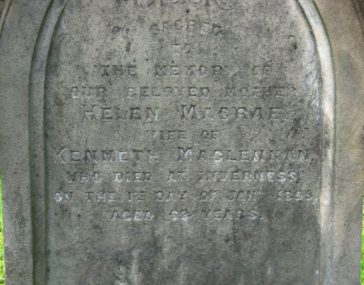 Photo of headstones/Helen MacLennan (nee MacRae) d1895 hdstn Contin chyrd